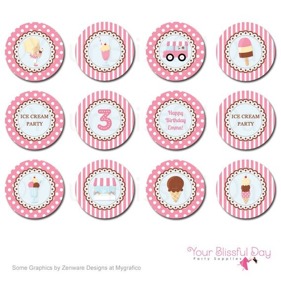PRINTABLE Girl Ice Cream Party Circles #534 Il_570xn