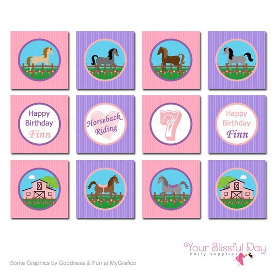 PRINTABLE Girl Equestrian Party Circles (Personalized) Il_570xn