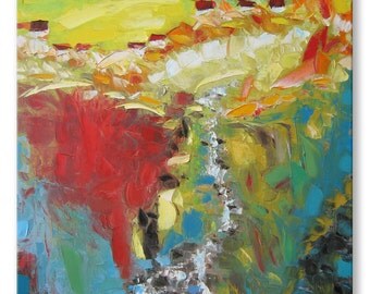 Gold-bearing creek - FREE SHIPPING - Large 39"x28" Original Oil Painting - abstract landscape ready to hang palette knife impasto SOLOMOON