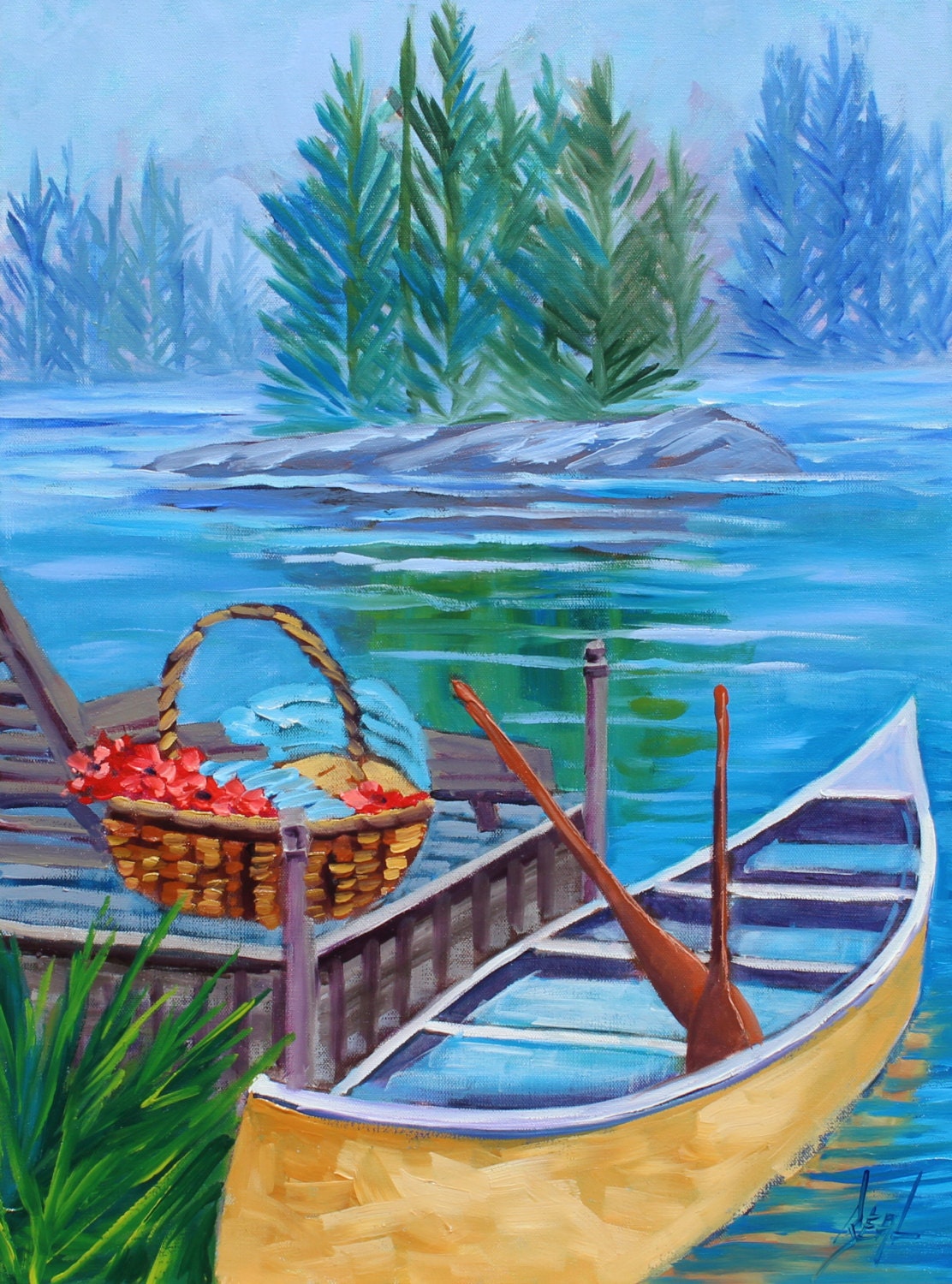 FLASH SALE Original Oil Painting Canoe Art Waters Edge