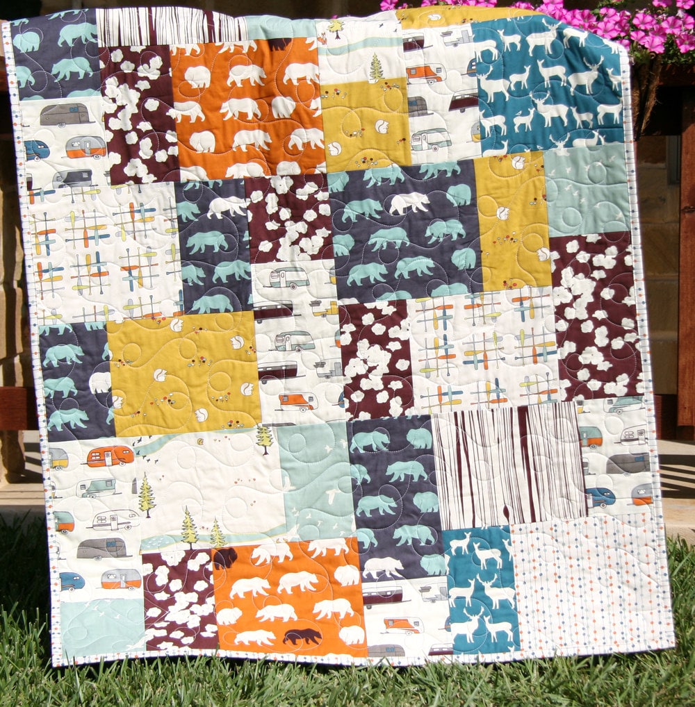 Baby Quilt Birch Organic Fabric Camping Hiking Woodland