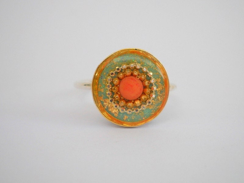Coral ring Green ring Red green ring Sterling silver by hilawelner item-thumbnail