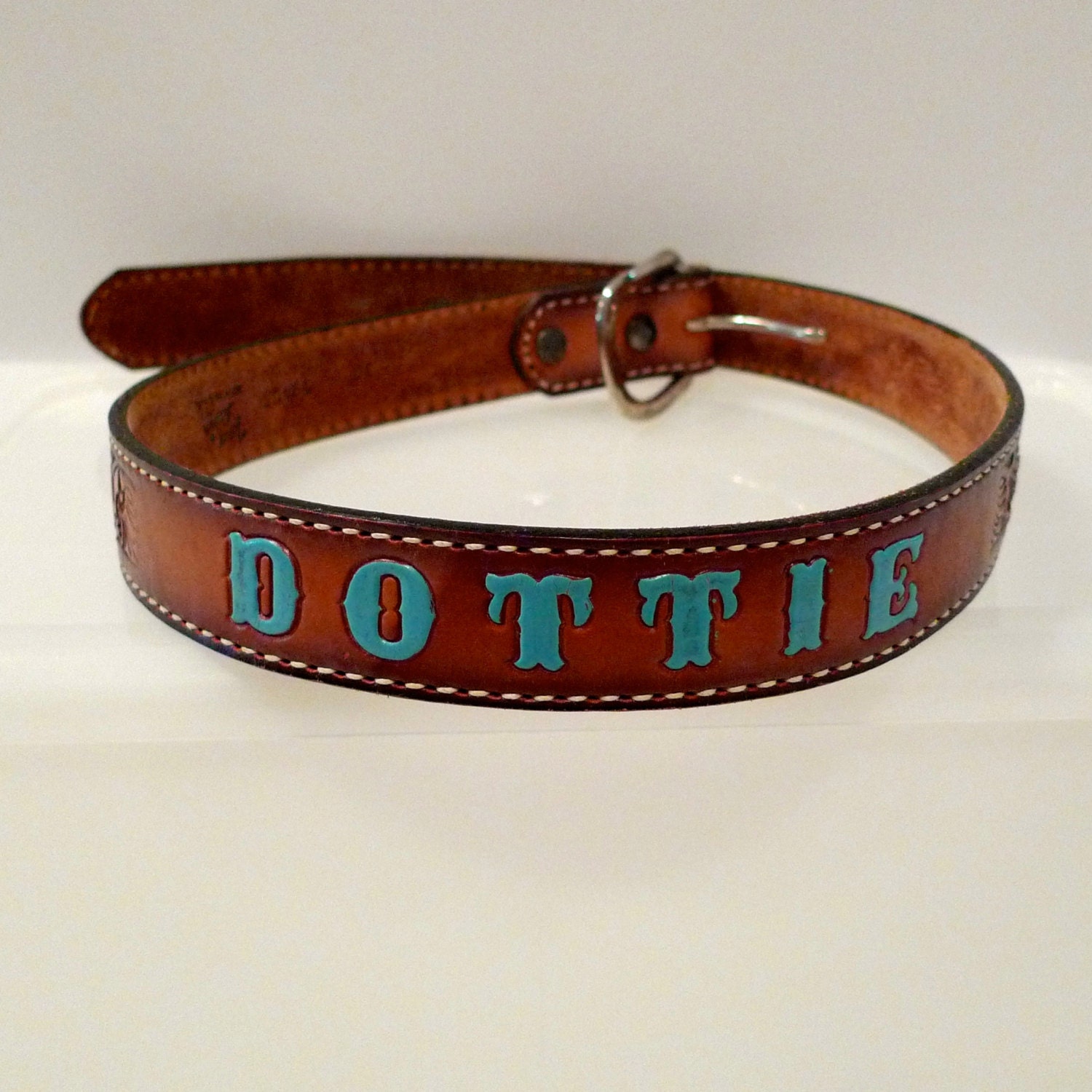 Dottie Tooled Leather Belt Personalized Womens 30 by plattermatter