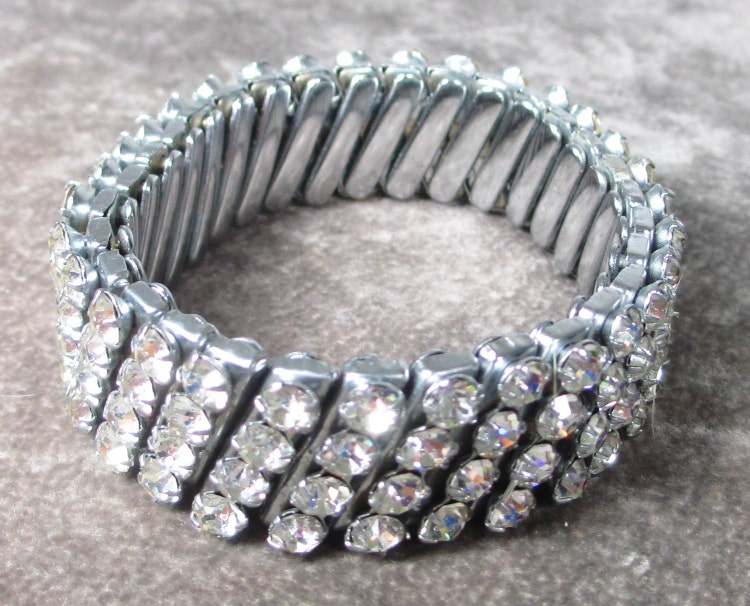 Vintage Rhinestone Stretch Bracelet 4 row by MickisVintageJewelry