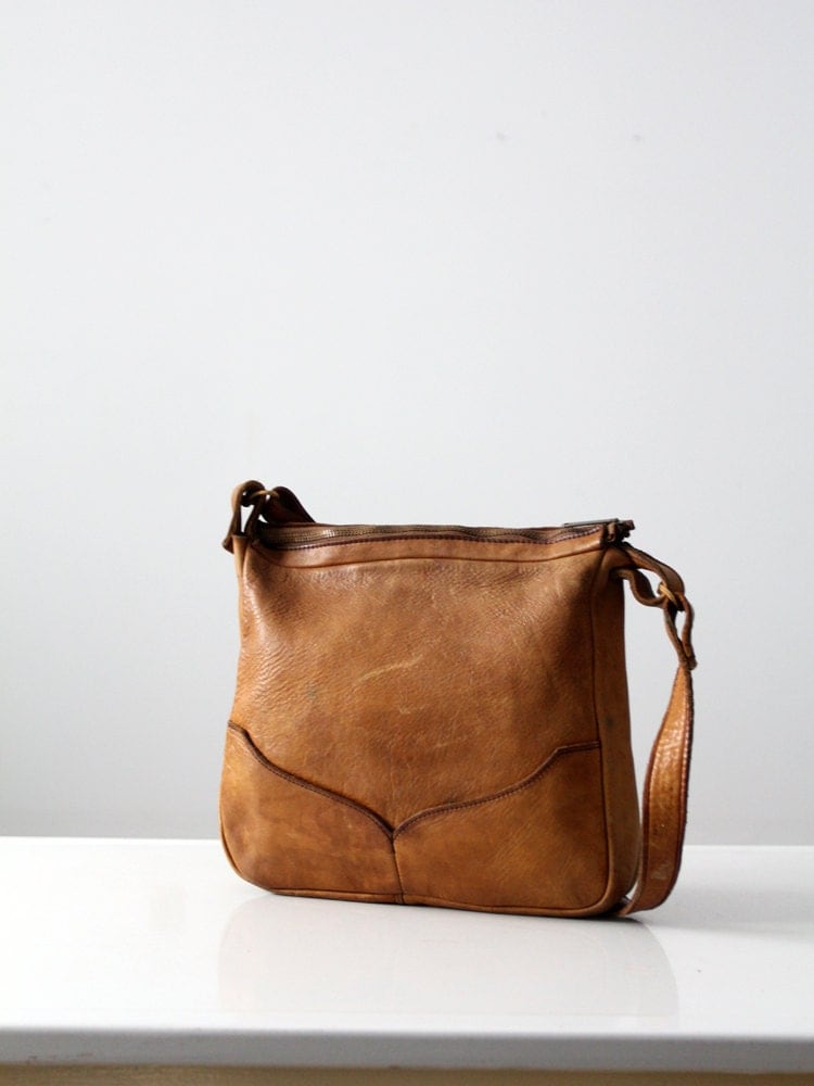 vintage 70s leather bag / brown boho purse