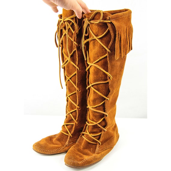 knee high fringe moccasins