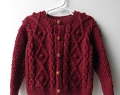 Hand Knit Fisherman Knit Baby Boy Sweater Aran Knit Baby Girl Heirloom Cardigan Irish Sweater Size 18 to 24 Months