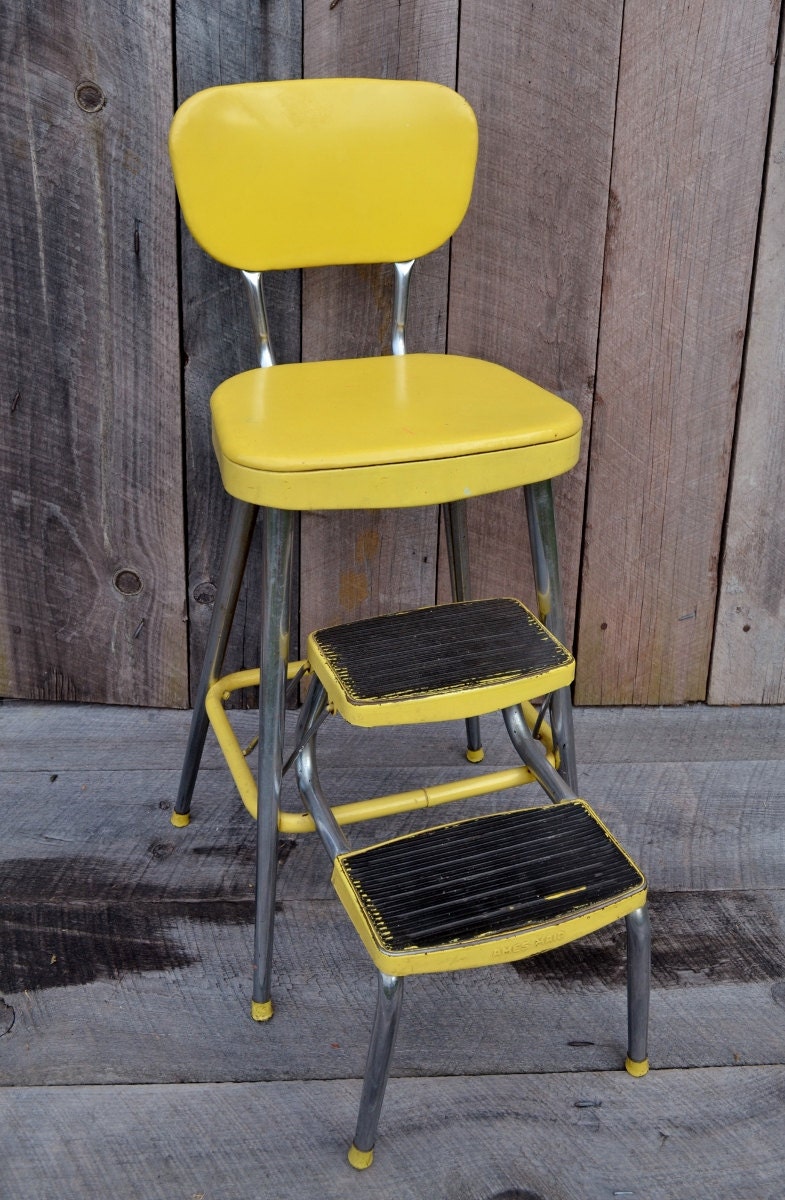 Yellow Ames Maid Step Stool Chair Vintage Kitchen Stool Fold