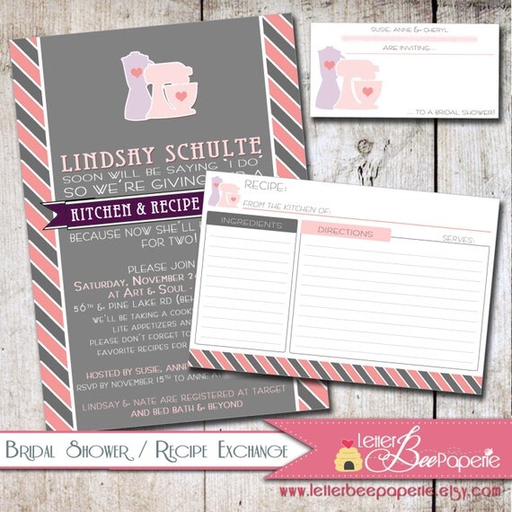 Bridal Shower Invitation with Coordinating Recipe Card & Address Label - Choose Your Colors - Kitchen Shower, Recipe Exchange - Weddings Il_570xn