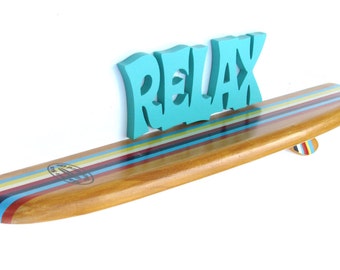 Surfboard Shelf, Wooden Surfboard Shelf, Mini Size, Surf Decor with Classic Stripes