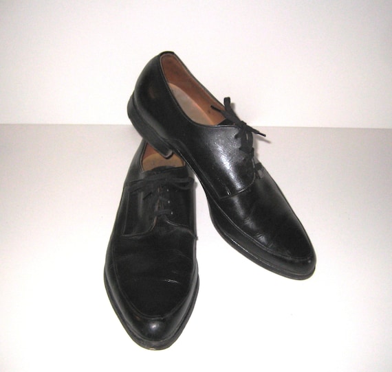 1960s Shoes Mens Black Oxford Shoes Lace up Shoes Leather