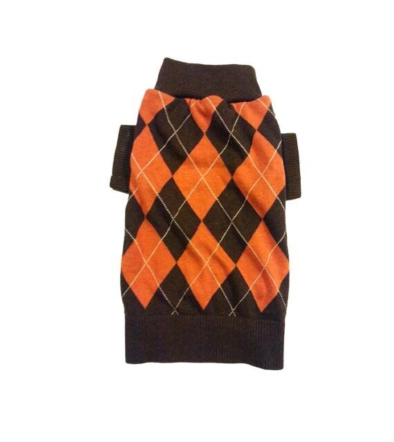 Designer Dog Sweater Medium Brown and Orange Argyle Puppy