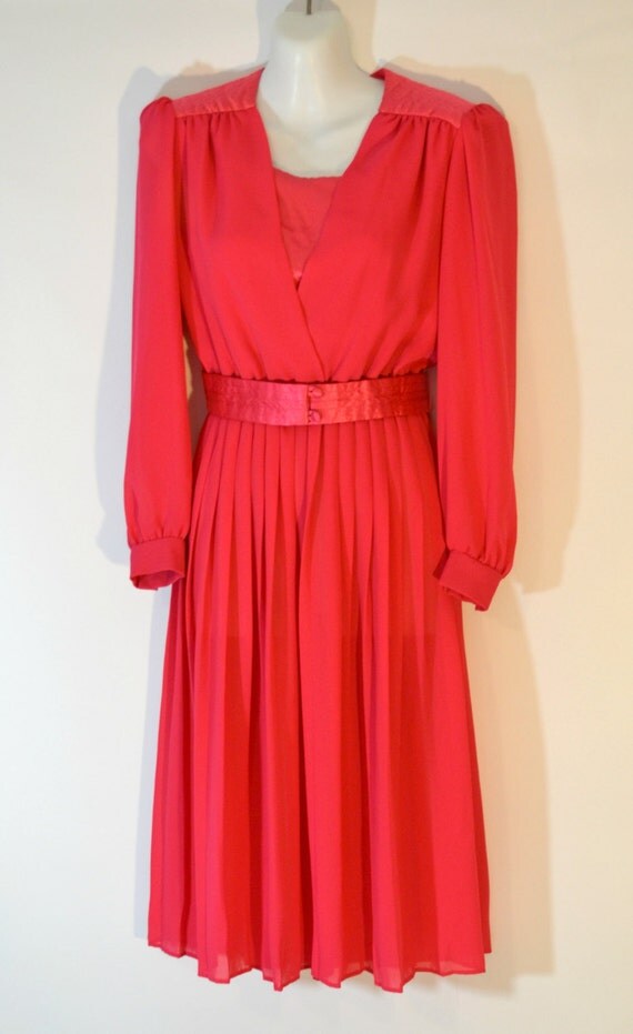 1980s Hot Pink Tea Length Party Dress