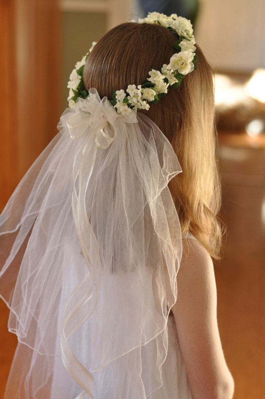 Vintage Communion Veil With Ivory Cream Flowers And Veil  vintage-communion-veil-with-ivory-cream-flowers-and-veil