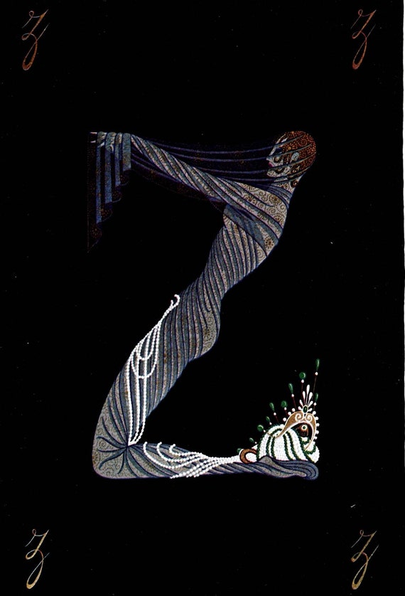 Erte Art Deco Print Letters Y And Z Vintage Illustration