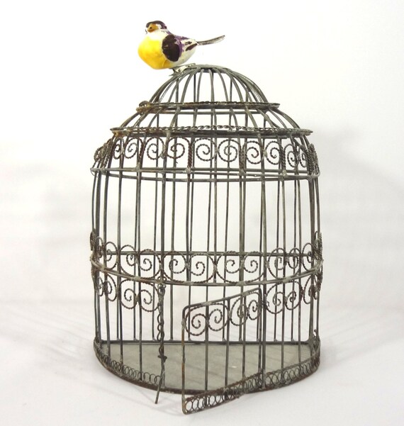 BIRDCaGE WALL ArT FLAt BACk WiRE SCRoLL WorK MEtAL ADOrABLE