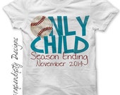Iron on Only Child Shirt PDF - Announcement Iron on Transfer / Only Child Season Ending / Big Brother Baseball Shirt / Cute Kids Clothing