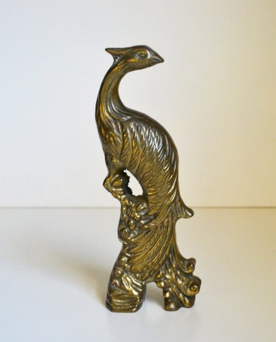 Vintage Brass Peacock Art Deco Peacock Figurine Brass Animal