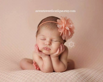 Peach Headbands Baby Girl Headbands Baby Bows Baby Girl Bows Newborn Headbands Baby Headband Chiffon And Lace Headband Newborn Photo Prop