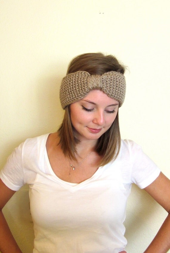 cinched knit headband beige