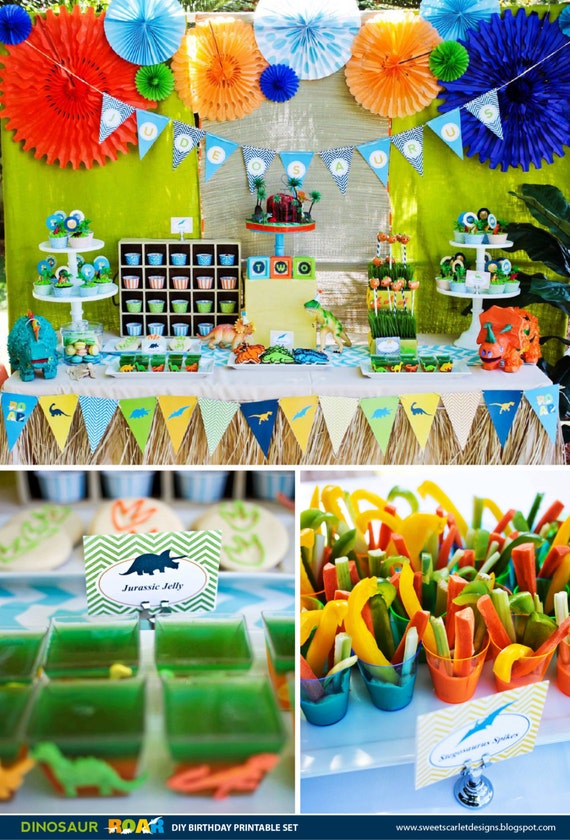 DINOSAUR Party Printable Set for Birthday Party - Cupcake Toppers, Bottle Labels, Favor Tags and more