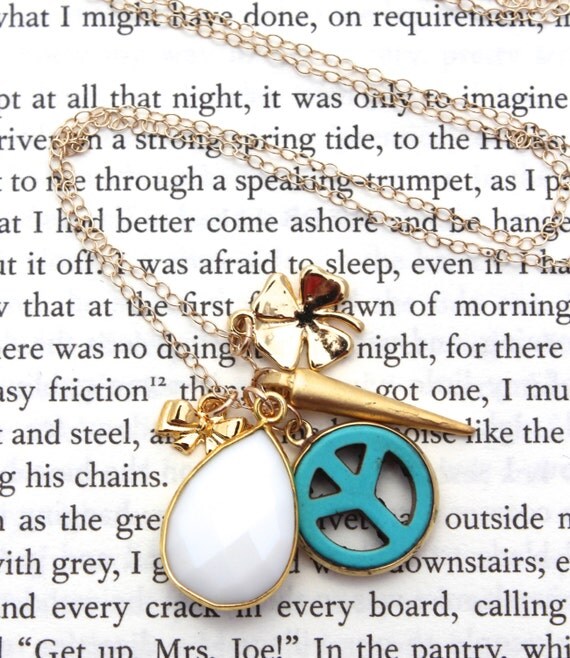 Multi Charm Long Gold Necklace by MooseAndNigel on Etsy