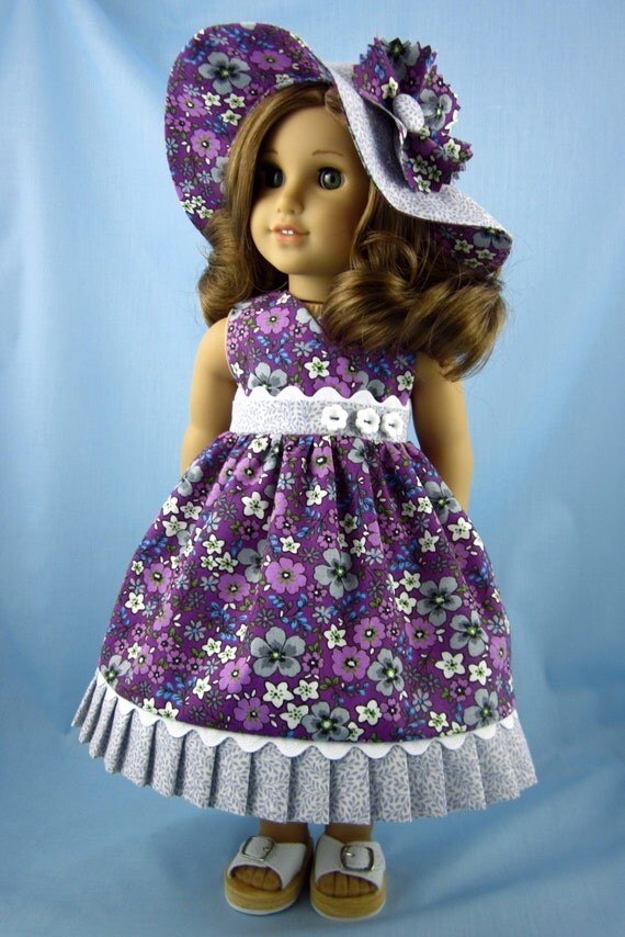 Doll Clothes American Girl Sundress and Hat Purple and