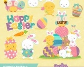 HAPPY EASTER 3 Digital Clipart , Easter Clipart, Bunny ClipArt, Easter Egg Clipart, Easter Chicks / Instant Download Il_170x135
