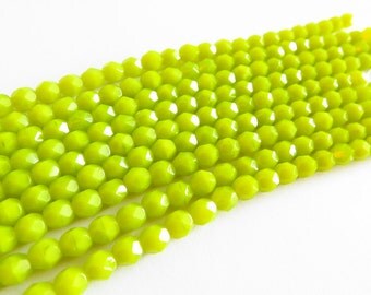25 Pcs - Czech Glass Firepolish Beads - Charteuse 6mm