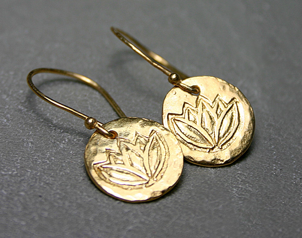 24k Gold Earrings Lotus Flower Hand Gold Vermeil