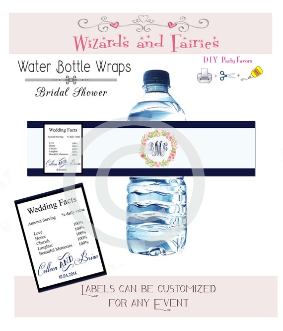 Items similar to Bridal Shower Favors...Water Bottle Labels...Monogram