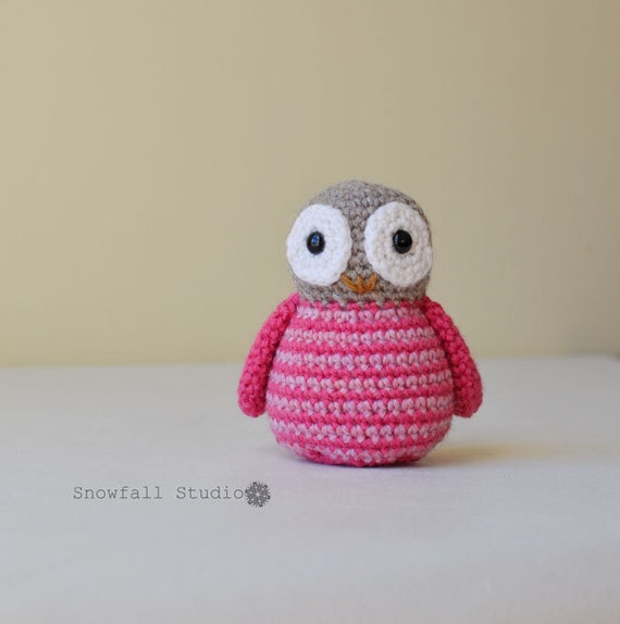 Pink Owl Plushie Striped Owl Toy by SnowfallStudio on Etsy