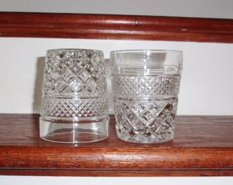 2 WEXFORD ANCHOR HOCKING Double Old Fashioned 13 Oz 4 1/4" Glasses Rocks Tumblers Glass 1950s Criss Cross Cut Crystal Excellent Condition