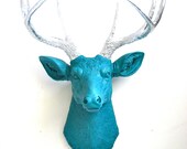 Faux Taxidermy Deer Head wall mount wall hanging home decor in dark turquoise with silver antlers: Deerman the Deer Head Faux Taxidermy Deer Head wall mount wall hanging home decor in dark turquoise with silver antlers: Deerman the Deer Head