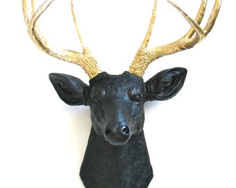 BROWN BLACK with Gold AntlersFaux Taxidermy Deer Animal Head Wall Hanging Wall Mount Home Decor: Deerman the Deer Head // woodland / office