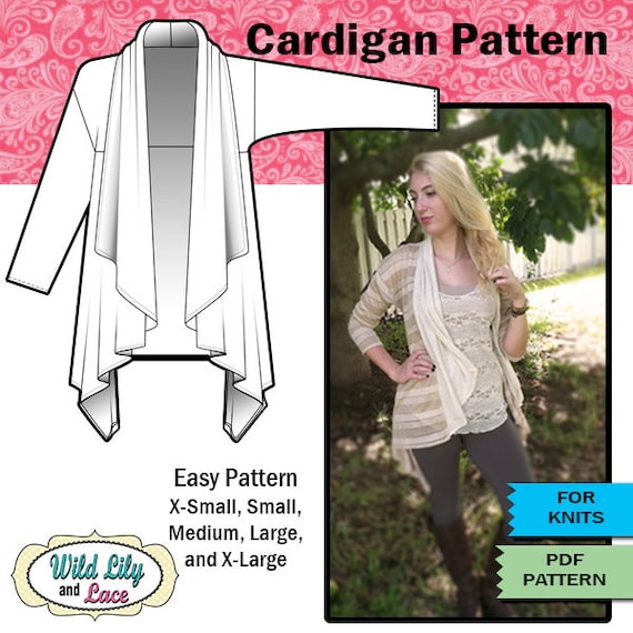 EASY SEWING PATTERN for Waterfall Cardigan