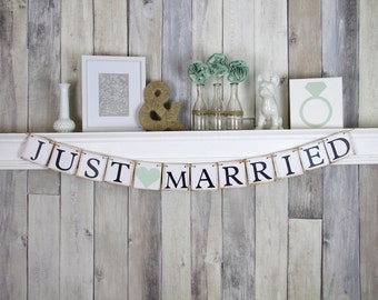 Rustic Mint Car Banner, Rustic Wedding Car Sign, Wedding Gift for Photography Client, Wedding Decoration, Just Married Car Sign, Banner