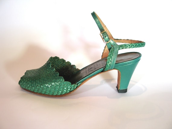 1930s Styled Green Vendome Peep-toe Shoes - 5.5