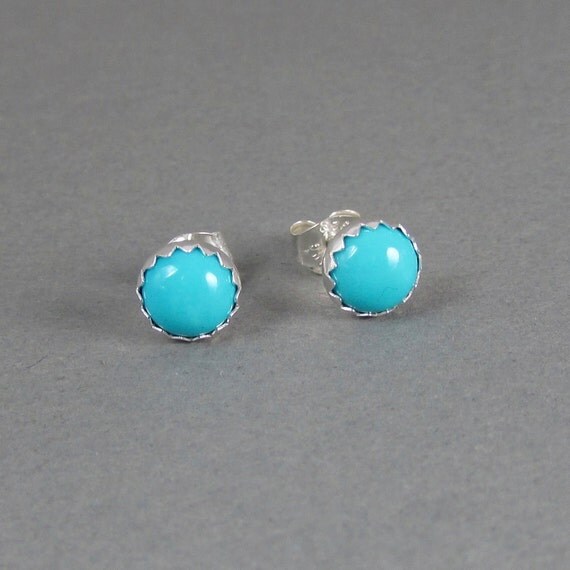 Classic Sleeping Beauty Turquoise stud earrings by silverlyjewelry