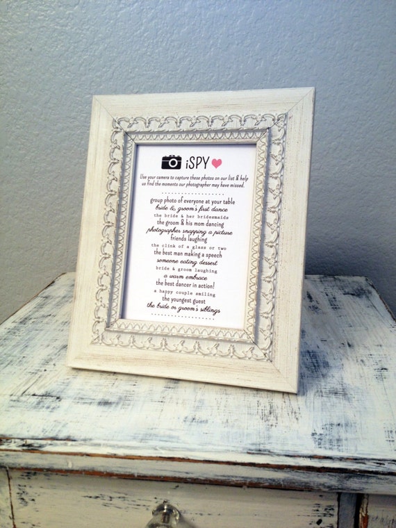 Items similar to 8x10 iSpy Wedding Game table sign for wedding