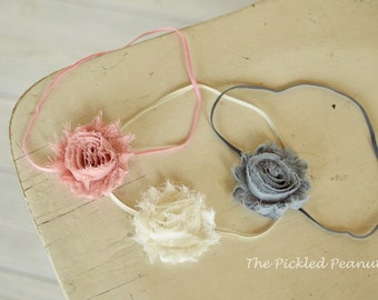 Set of 3 ~ Vintage Baby Headband Baby Girl Head band Hairbow Hair Bow Shabby Baby Headband Newborn Headband Toddler Headband Baby Bow Flower