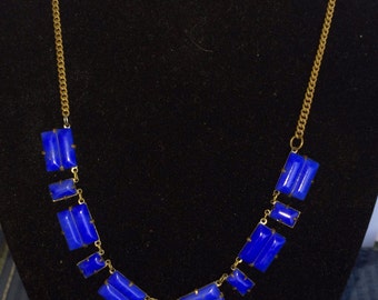 ON SALE Vintage Jewelry Art Deco Czech blue glass choker
