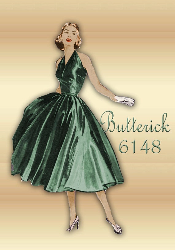 1950s Dress  Pattern  Sexy Halter  Top Cocktail Dress  or Prom 