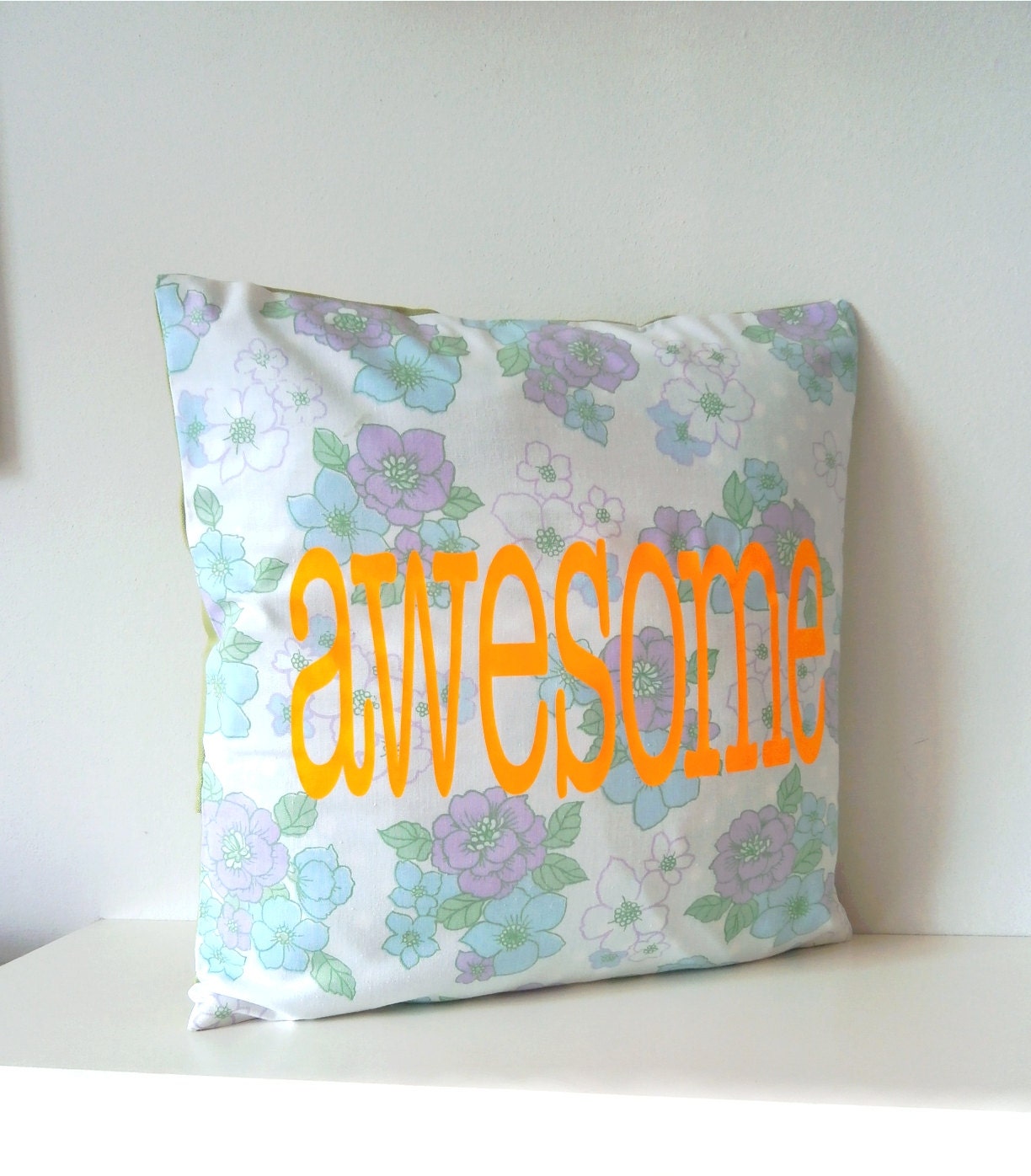 Vintage Fabric with Neon Vinyl Awesome Pillow Cover