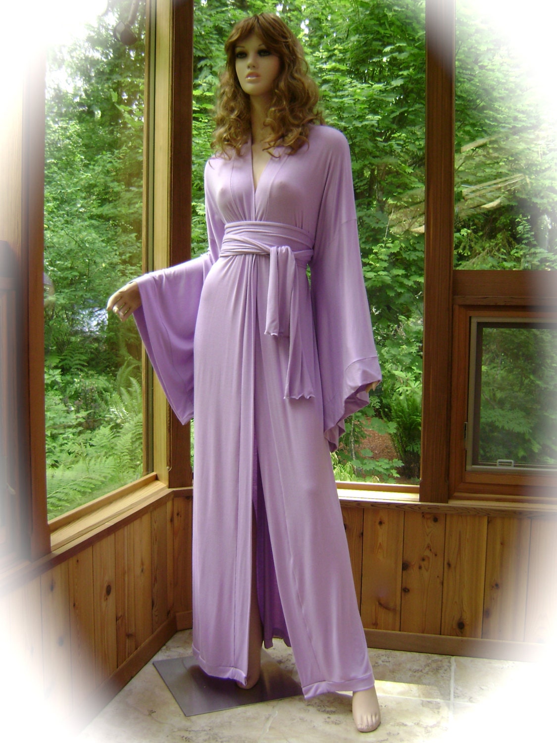 Lavender Kimono Robe in Rayon Lycra with Matching Wide Sash