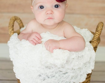 Burgundy Baby Headband Chiffon Flower Headband Baby girl newborn Tiny Flower Petite fabric flower Bow