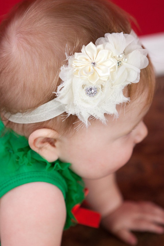 Ivory Baby headband newborn girl fancy satin fabric