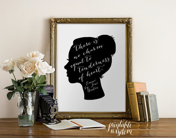 Jane Austen quote print art wall art printable wall decor print inspirational quote jane austen silhouette art digital Printable Wisdom