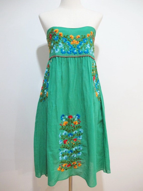 Mexican Embroidered Sundress Cotton Strapless in by chokethai