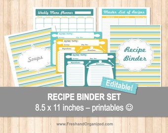 DIY Recipe Binder Set - Recipe Organizer - Editable Organizing Printables - INSTANT DOWNLOAD